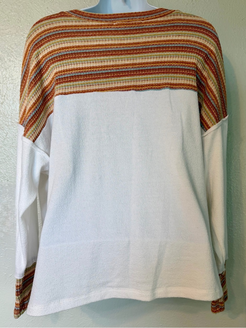 Lulus Ivory Pullover Knit Top w/ Contrast‎ Grunge Vintage Striped Trim Sz S - Picture 9 of 17